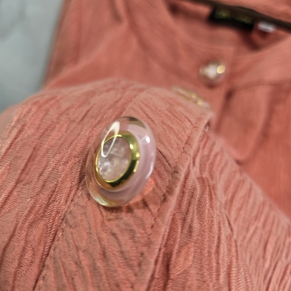 Bob Mackie Top Womens XL Pink Button Blouse Textured Lightweight Jacket Cardigan - Picture 8 of 11